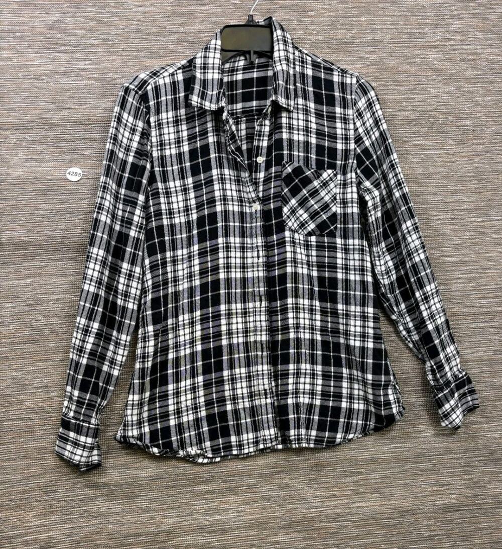 Gap Flannel Button Up Shirt Womens Sz M Black White Plaid Grunge Academia Preppy